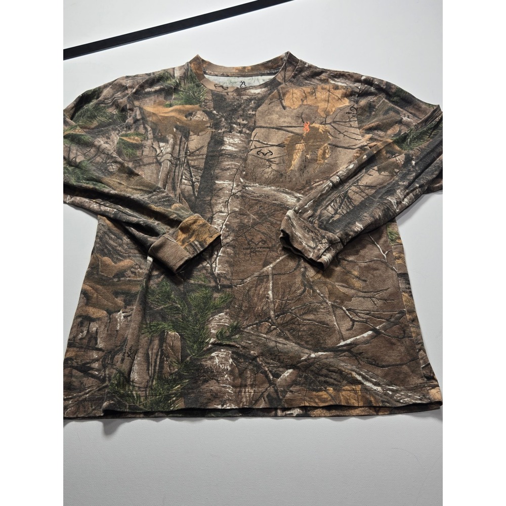 Browning Long Sleeve Shirt Mens S Brown Camo Excellent RealTree Cotton Tee